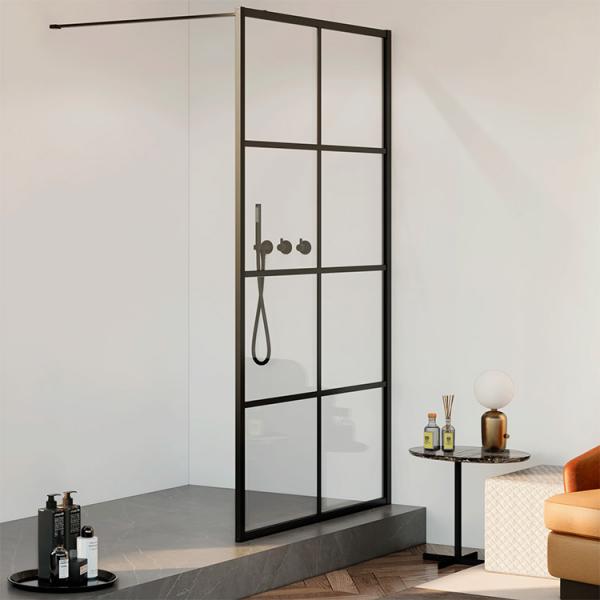 Lavabo Walk In fast brusevæg - Klar glas/Mat sort - 90 cm