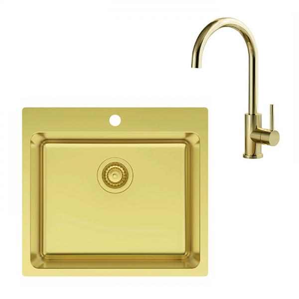 Lavabo LA 550 k&oslash;kkenvask inkl. k&oslash;kkenarmatur i b&oslash;rstet messing PVD