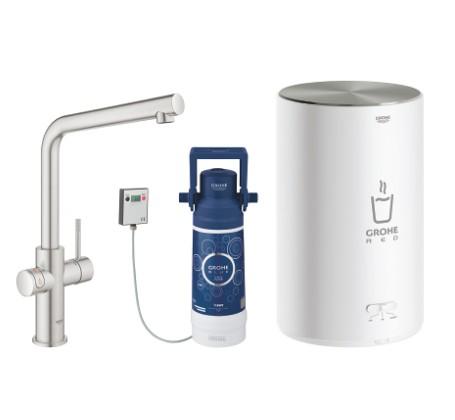 Grohe Red II Duo k&oslash;kkenbatteri m/3L vandvarmer og L-tud - Supersteel