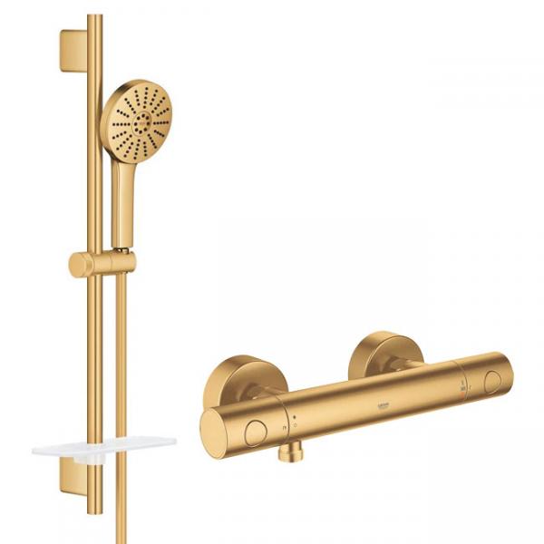 Grohe Grohtherm 1000 Joy+ komplet brusesystem - B&oslash;rstet Cool Sunrise