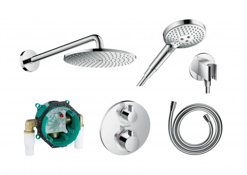 Hansgrohe Ecostat S PowderRain komplet brusesystem til indbygning