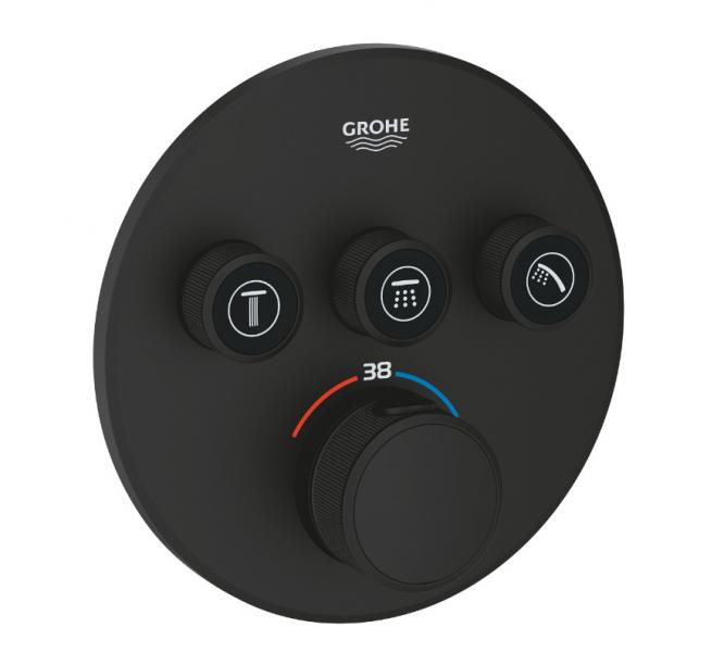 Grohe Grohtherm SmartControl indbygningsarmatur m/3 udtag - Mat sort