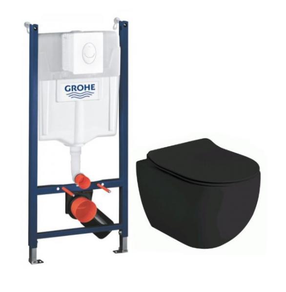 Lavabo Glomp Mat sort rimless toiletpakke inkl. sæde m/soft-close, cisterne og hvid betjening