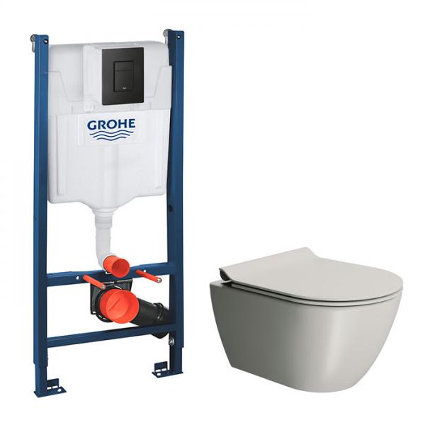 GSI Pura Cenere 50 toiletpakke inkl. sæde m. softclose, cisterne og mat sort betjening