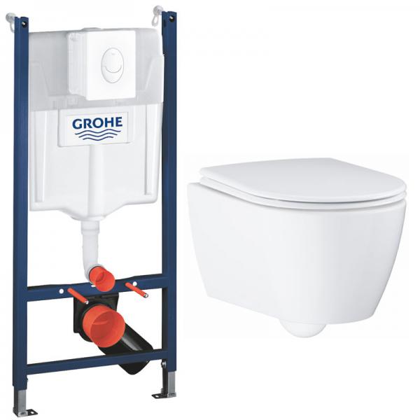 Grohe Essence Rimless toiletpakke inkl. s&aelig;de m/soft-close, cisterne og hvid betjening