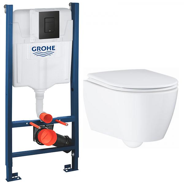 Grohe Essence Rimless toiletpakke inkl. sæde m/soft-close, cisterne og sort betjening