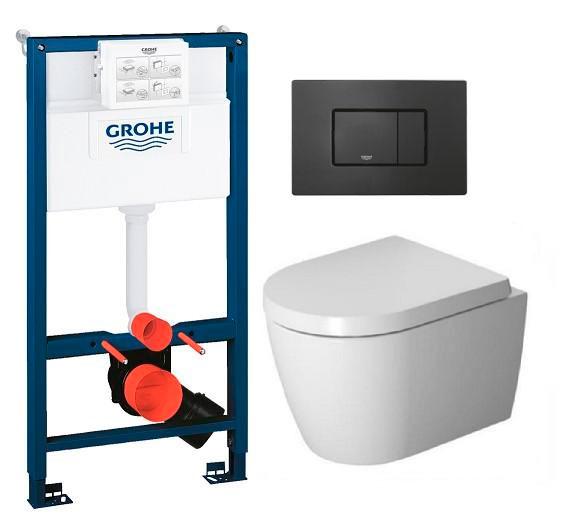 Duravit Me by Starck Compact Rimless toiletpakke inkl. sæde m/soft-close, mellem cisterne og mat sort betjening