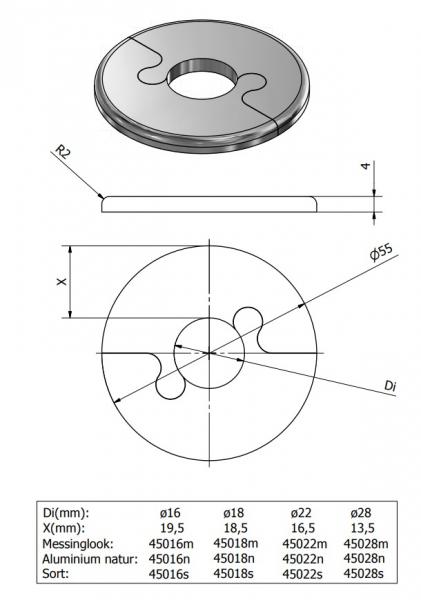 Metalwo Alu fit rosette Ø16 - Børstet kobber