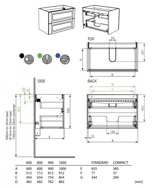 Hafa Grace 1200 underskab m/4 skuffer - Hvid mat rammefront