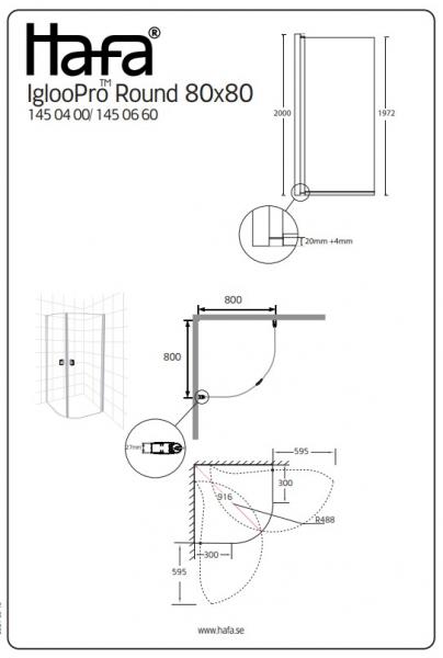 Hafa Igloo Pro bruseafskærmning - 80x80 cm - Klar glas/mat sort