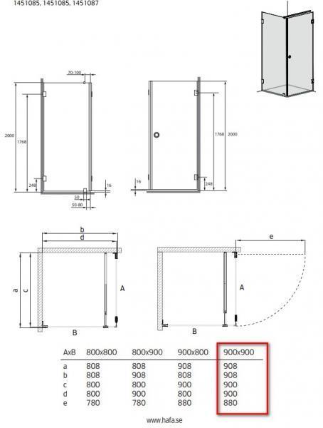 Hafa Infinity bruseniche m/fast væg - Lace glas - Krom - 90x90 cm