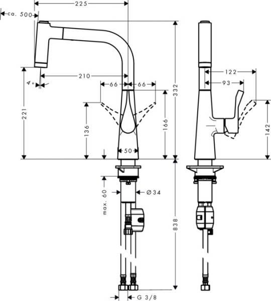 Hansgrohe Metris M71 220 køkkenarmatur m/udtræksbruser - Krom