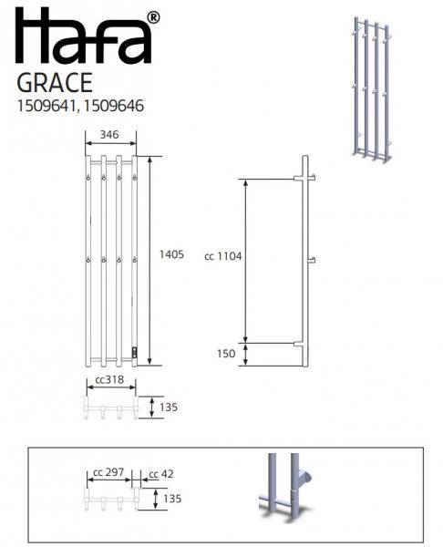 Hafa Grace håndklædetørrer - 34x140 cm - Mat Sort