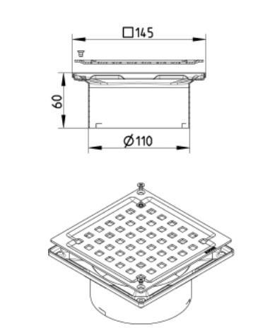 Blücher Square overdel med rist 145x145mm -  Børstet messing