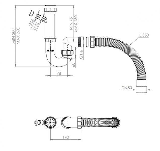 Lavabo A2 - Flex vandlås 1½" x 40/50 mm