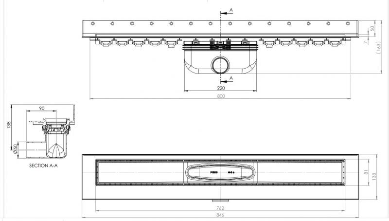 Purus Line STEEL afløbspakke 800 mm - vandret - Sort