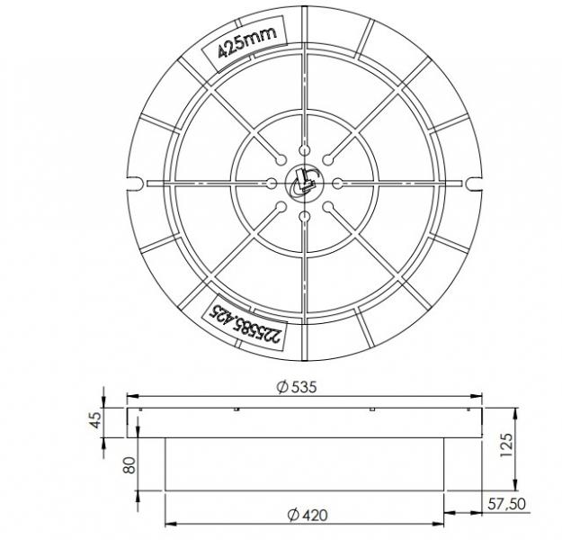 Lauridsen 425 mm dæksel t/ kegle med fals - 0,7 tons