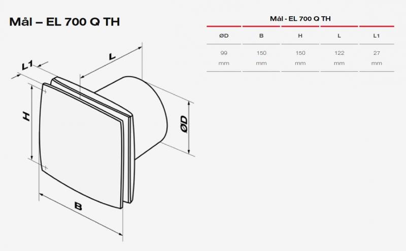 Duka EL 700Q TH Ventilator med fugtstyring & timer Ø100 mm, Børstet stål Duka EL 700Q TH Ventilator med fugtstyring & timer Ø100 mm, Børstet stål
