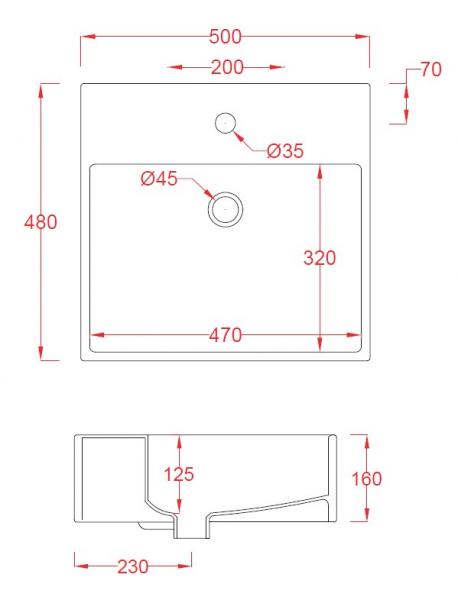 Lavabo Boxo 1010 Slim 50 håndvask t/væg eller bord