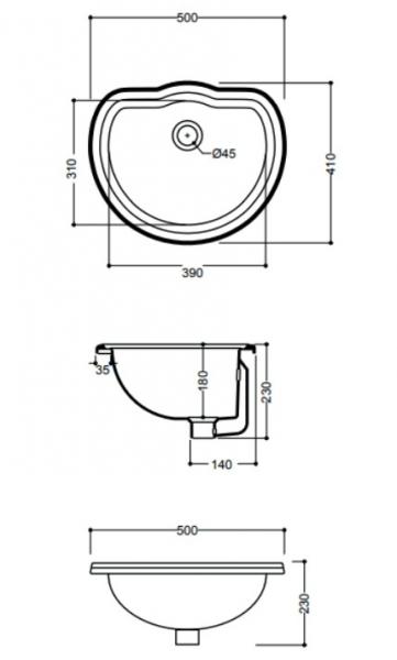 Lavabo Retro 50 håndvask t/nedfældning - Med overløb - Blank sort