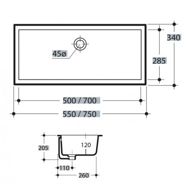 Lavabo Slim 50 håndvask t/underlimning -  Med overløb - Mat sort