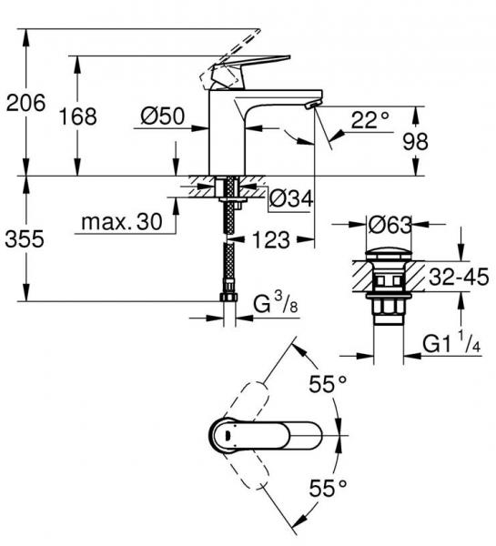 Grohe Get M håndvaskarmatur m/push-open bundventil - Mat sort