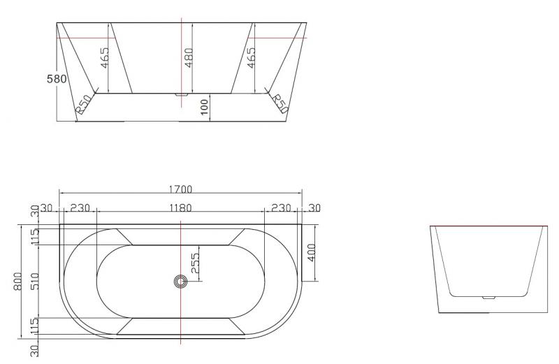 Ideavit Alexa back-to-wall badekar 1700 x 800 mm