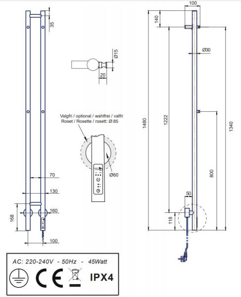 Kriss Twin elektrisk håndklædetørrer 13x148 cm - Mat sort