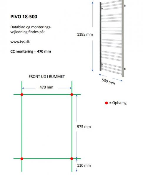 TVS Pivo 18 håndklædetørrer - 50x120 cm - Sort