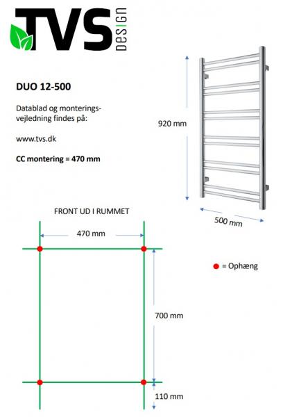 TVS DUO 12 håndklædetørrer - 92x50 cm - Hvid