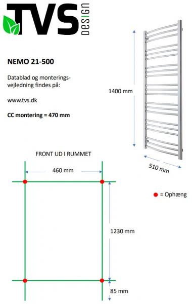 TVS Nemo 21 håndklædetørrer - 51x140 cm - Hvid