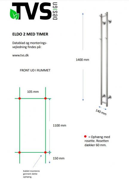 TVS Eldo 2 håndklædetørrer m/timer - 14x140 cm - Sort