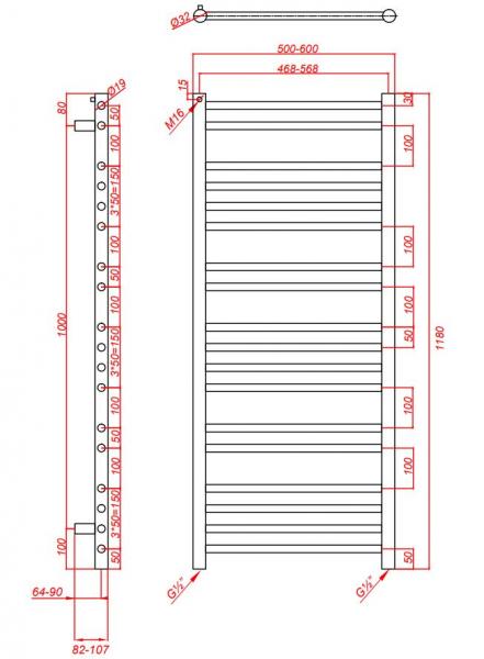 Kriss Apollo Plan håndklædetørrer - 60x118 cm - Hvid