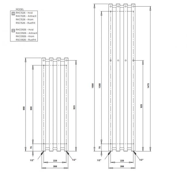 Strømberg Regus håndklædetørrer - 26,6x150 cm - Poleret messing