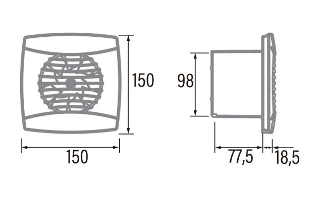 Cata Ventilator Uc-10 Hygro Hvid 150X150 Ø98mm