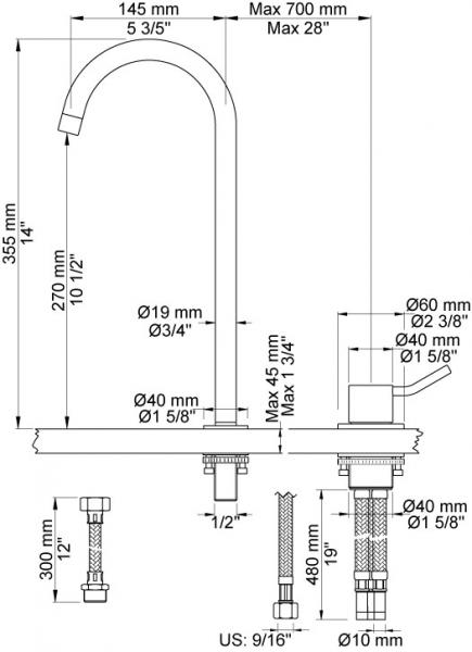 Vola 590VM Håndvaskbatteri - Krom