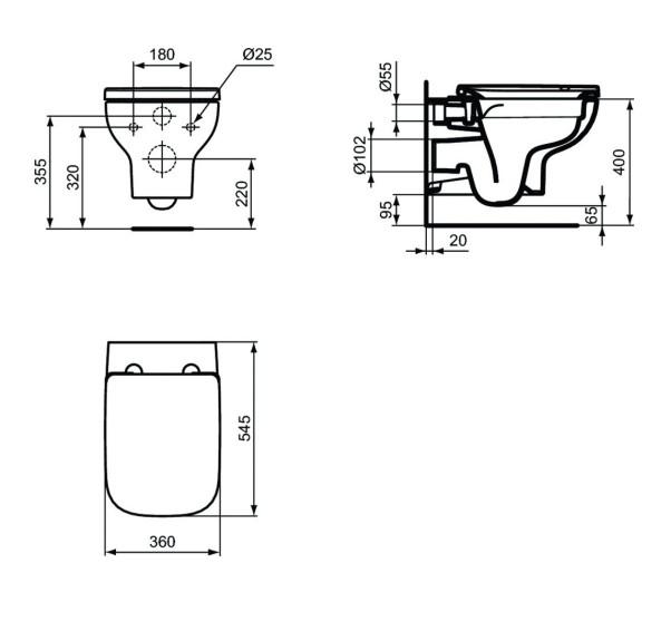 Ideal Standard i.life A væghængt toilet m/Rimless+ og sæde m. Softclose og Easy Lift off