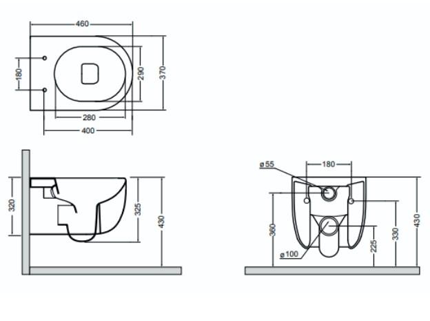 Lavabo Glomp Mini rimless v&aelig;gh&aelig;ngt toilet inkl. s&aelig;de - Hvid