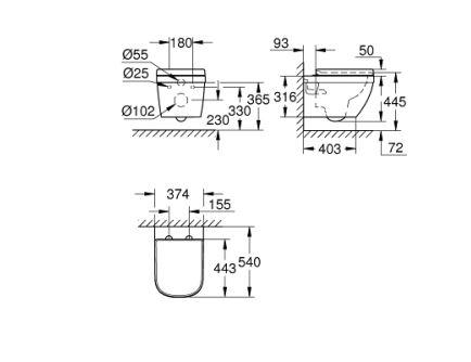 Grohe Euro Ceramic væghængt toilet Rimless inkl sæde m/soft close og quick release