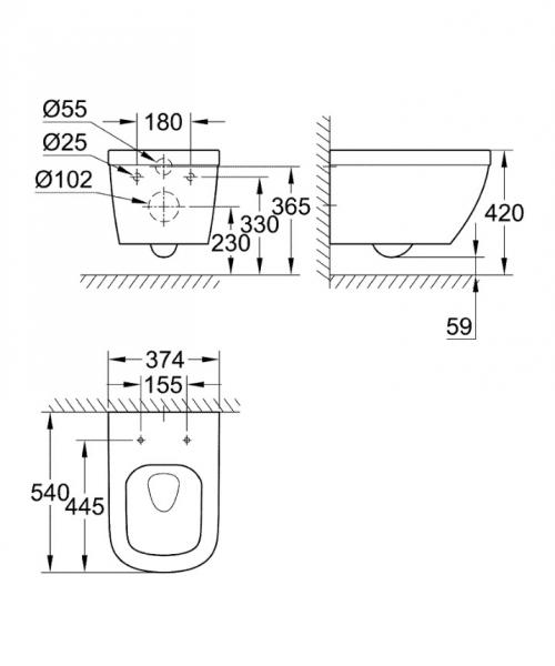 Grohe Euro væghængt toilet m/ rimless