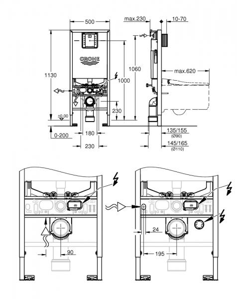 Grohe Rapid SLX indbygningscisterne 113 cm - Frontbetjent