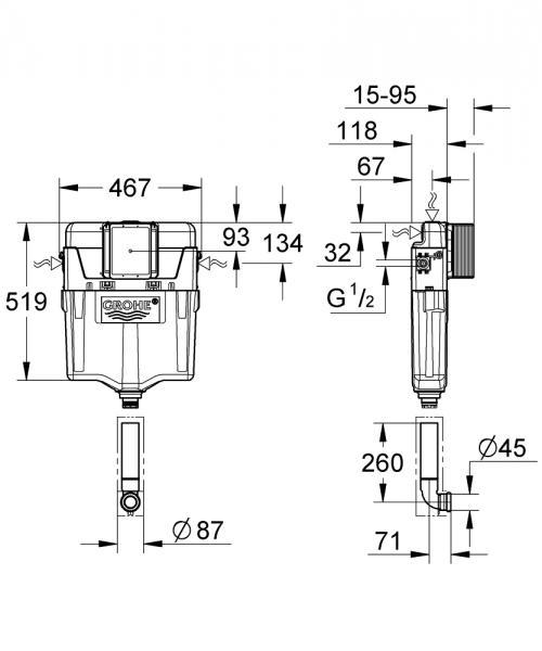 Outlet - Grohe indbygningscisterne 6-9l, uden inst. ram