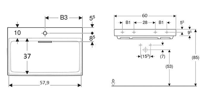 Geberit One 60 håndvask t/væg eller møbel m/CleanDrain - Uden hanehul - KeraTect Geberit One 60 håndvask t/væg eller møbel m/CleanDrain - Uden hanehul - KeraTect