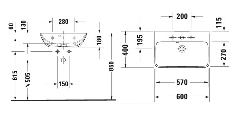 Duravit Me by Starck 60 Compact håndvask t/væg