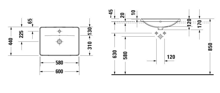 Duravit D-Neo 60 håndvask t/nedfældning