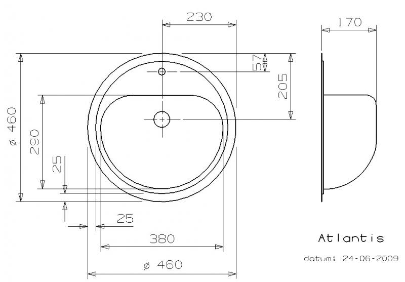 Lavabo Atlantis Ø38 håndvask t/nedfældning, planlimning eller underlimning - 1 hanehul