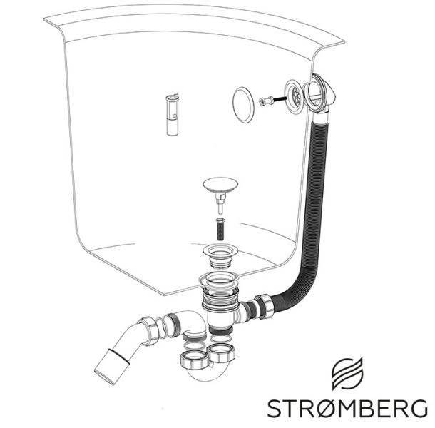 Outlet - Strømberg af- og overløbssæt m/vandlås - Krom