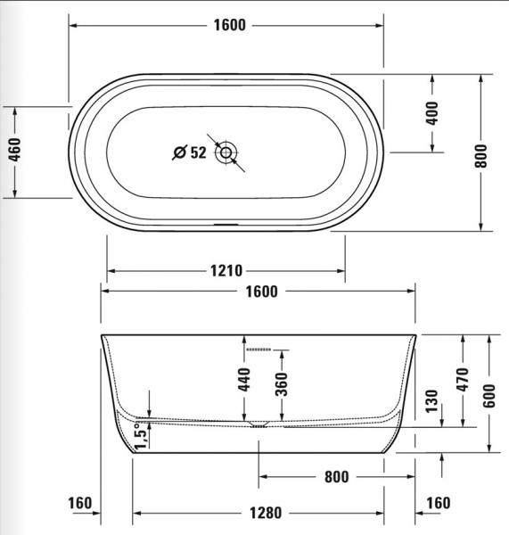 Duravit Soleil by Starck fritstående badekar 1600 x 800mm - Hvid