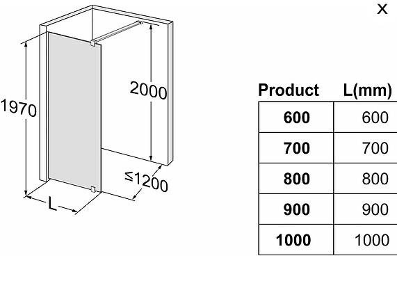 Contura Space fast brusevæg - Klar glas - 80 cm