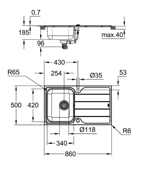 Grohe K500 45-S køkkenvask m/afløbsbakke i rustfrit stål